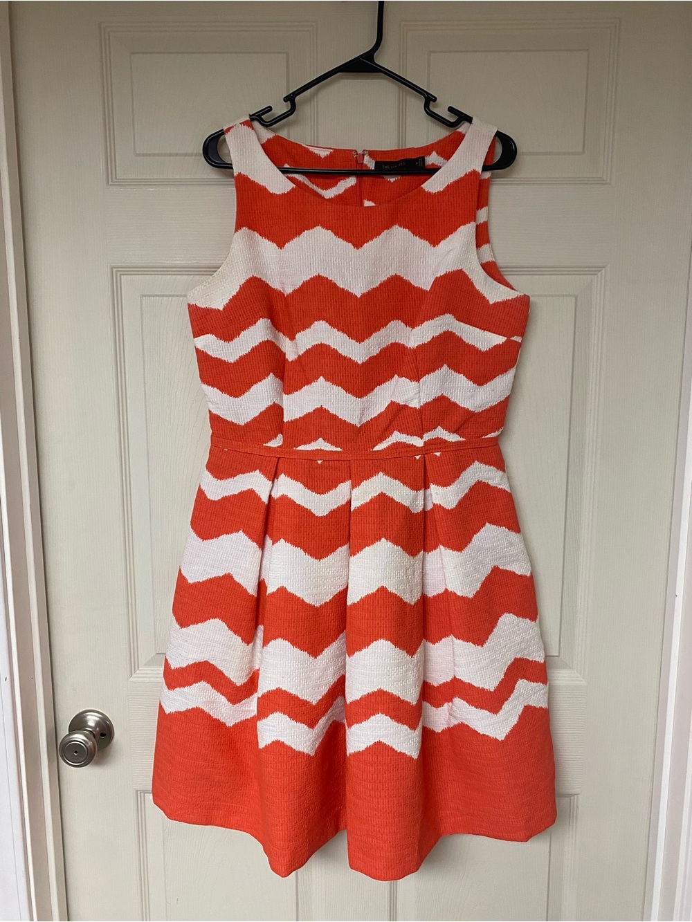 The Limited Orange and White Chevron Fit-and-Flare Dress